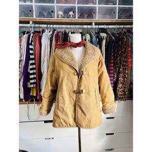 Rare Vintage 1960's Bonnie Cashin Tan Fleece-Lined Canvas Coat Toggle Sherling